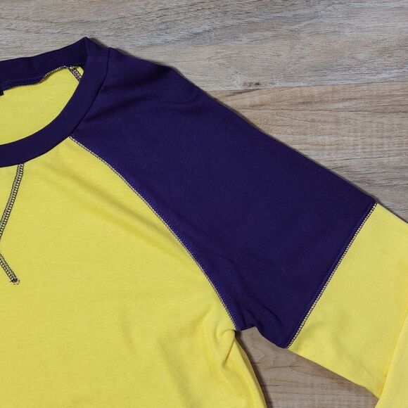 💜Yellow & Purple Colorblock Raglan Long Sleeve Top Medium - Picture 6 of 11